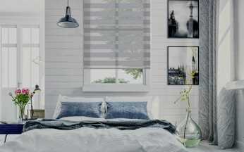 Cortinas Roller Duo Gris en el Dormitorio