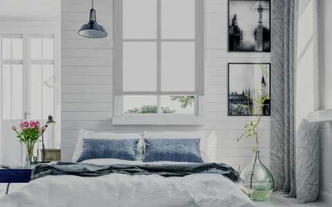 Cortinas Roller Rústica Blanca en el Dormitorio