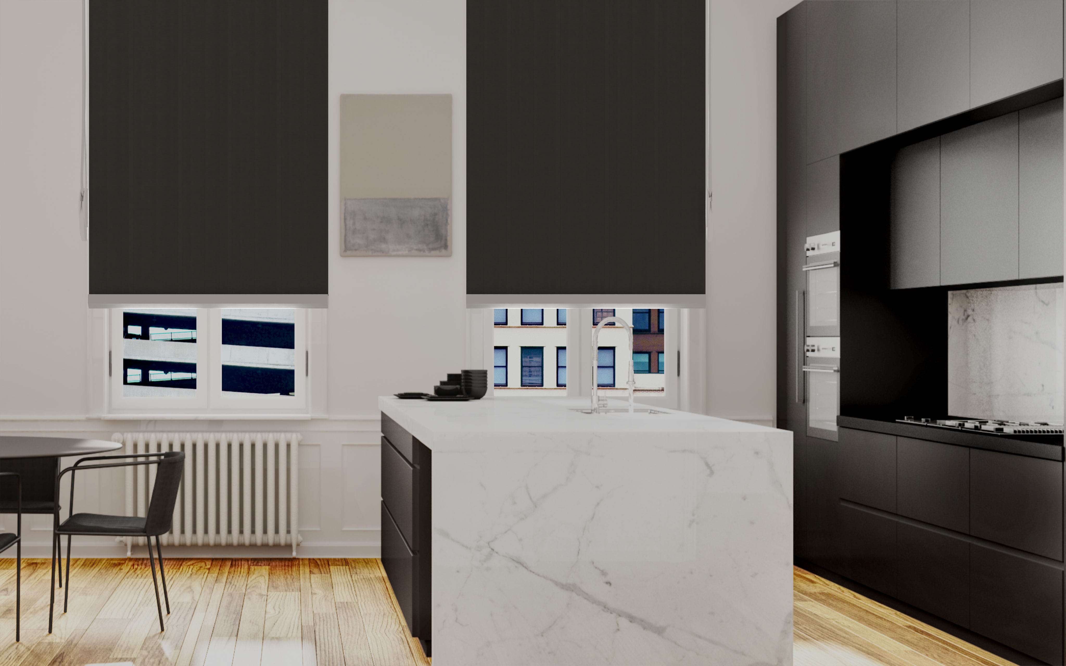 Cortinas Roller Blackout Tan en la Cocina
