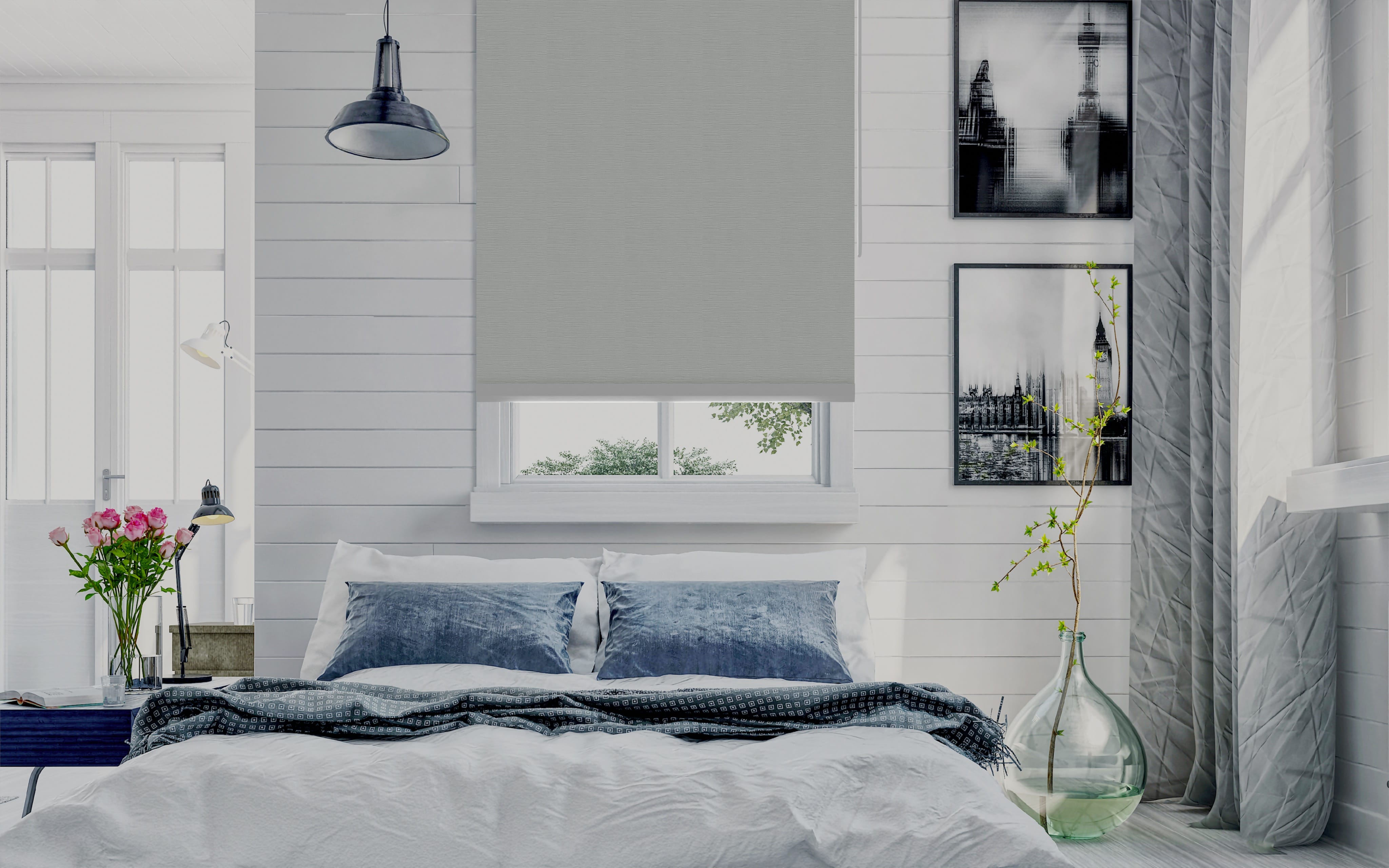 Cortinas Roller Blackout Blanca en el Dormitorio