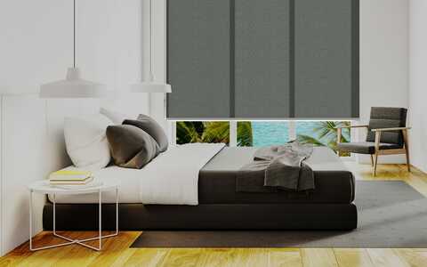 Cortinas Roller Traslúcida Plomo en el Dormitorio