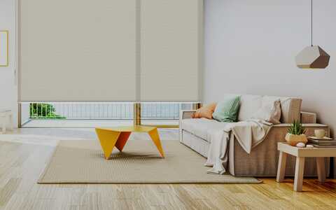Cortinas Roller Traslúcida Beige en la Sala